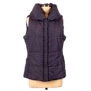 Coldwater Creek M (10/12) purple splatter pattern snap/zipper winter puffer vest